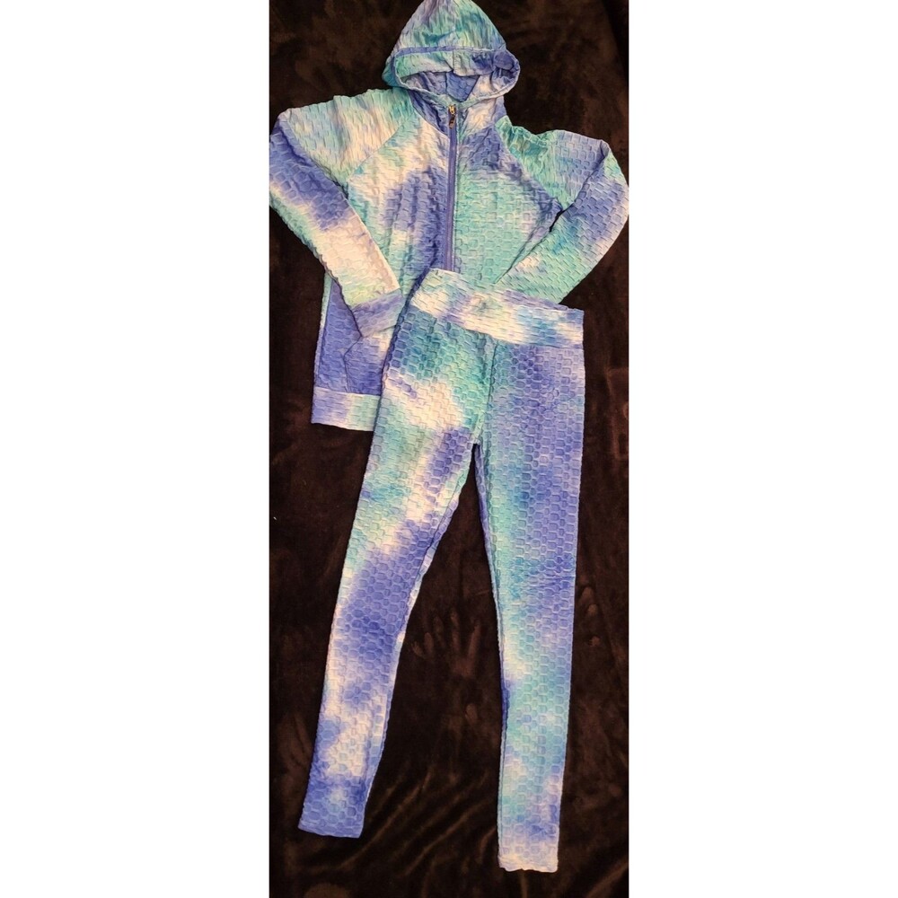 Woman's S/M Full-Zip Stretch Hoodie Matching Textured Honeycomb Leggings Set